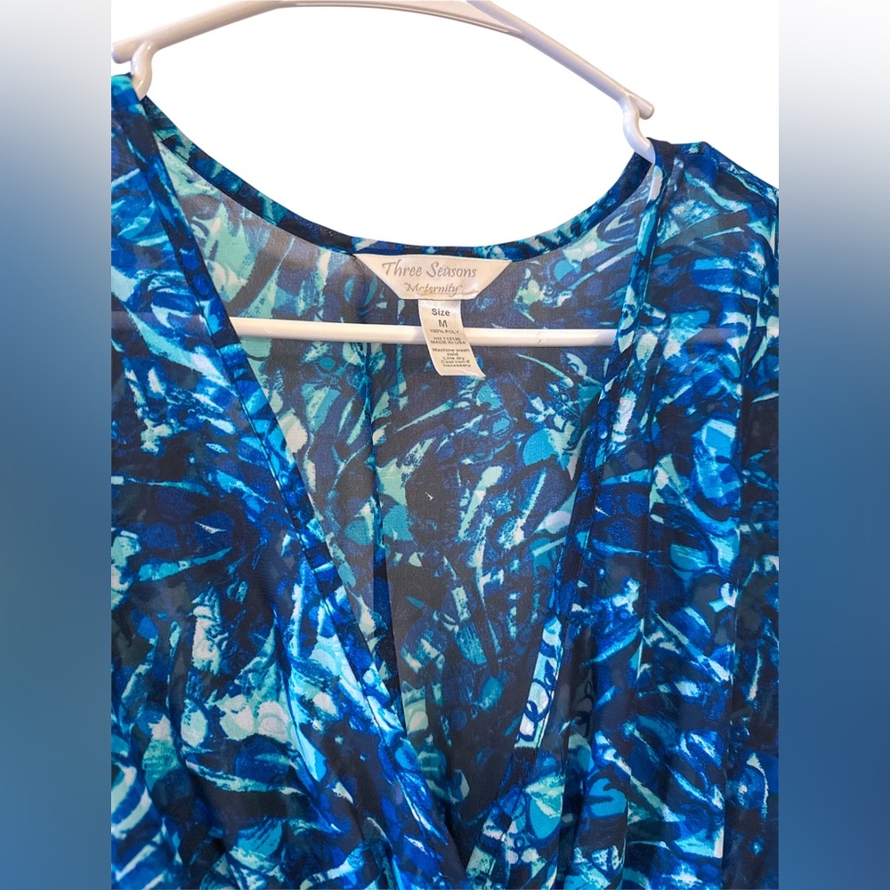 Three Seasons Maternity Blue Tropical‎ Boho Cover Up Top Size Medium - Picture 2 of 3